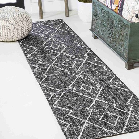 Jonathan Y Carwa Tribal Diamond Trellis Black/Ivory 2 ft. x 8 ft. Indoor/Outdoor Runner Rug SMB128E-28