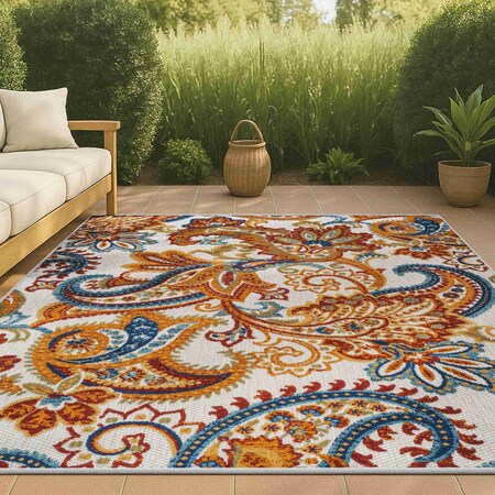 Jonathan Y Gordes Paisley High-Low Orange/Multi 3 ft. x 5 ft. Indoor/Outdoor Area Rug AMC103B-3