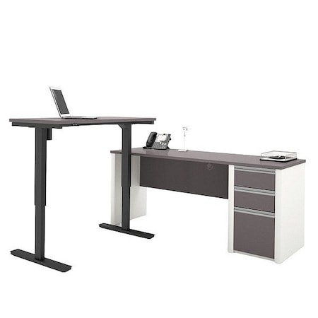 Bestar L Shaped Desk L-Shape Desk, 70.9" D X 30-13/32" H, 71.1" W X Melamine, Slate/Sandstone 93885-59