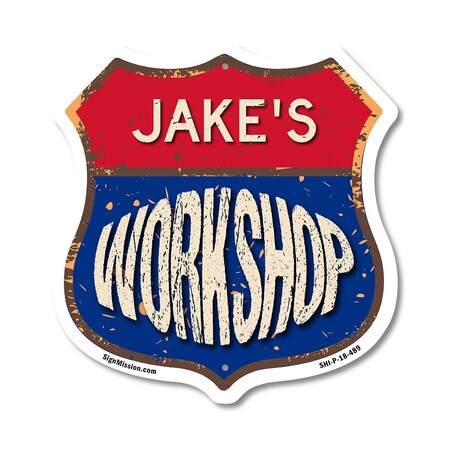 Signmission Jake's Workshop, 18 Inch X 18 Inch, Plastic Sign SHI-P-18-489-JAKE