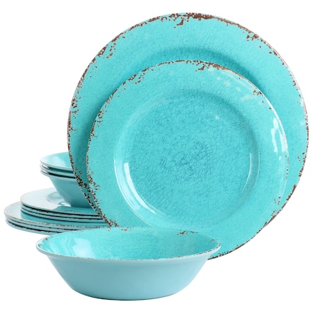 Laurie Gates Mauna 12 Piece Round Melamine Dinneware Set in Tiffany Blue 138938.12