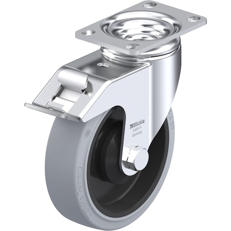 Blickle Swivel Plate Caster, Solid Rbber, 5", Brake, Number of Wheels: 1 L-POEV 125KA-12-FI-SG