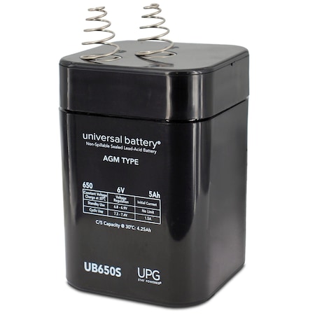 Upg Sealed Lead Acid Battery, 6 V, 5Ah, UB650S Lantern, S2 Spring Terminal, AGM Type D5697