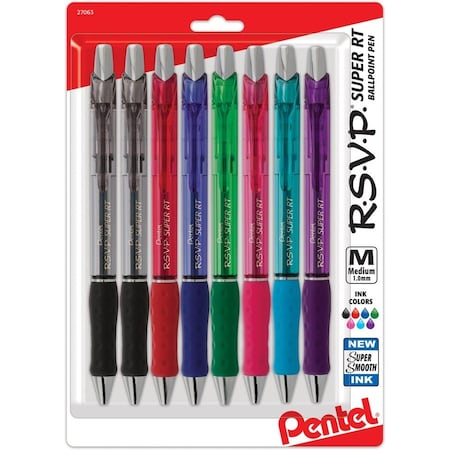 Pentel R.S.V.P. Super RT Retractable Ballpoint Pen, 8 Assorted Colors, PK2, 16PK BX480BP8M