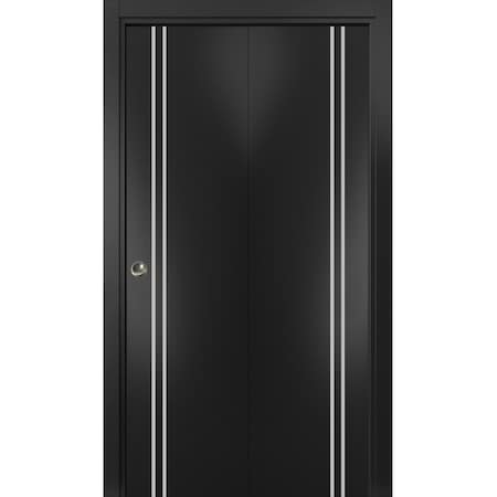 Sartodoors Sliding Closet Bi-fold Doors, Planum 0310 Matte Black and Aluminum Strips, Sturdy Tracks Moldings T PLANUM0310BF-BLK-64 x 84 (2* 32x84)