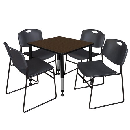 Regency Square Kee Adjustable Classroom Table W/ 4 Zeng Stack Chairs, 30 in W, 30 in L, Neo Walnut TB3030NWAPBK44BK