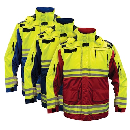 Game Workwear 3 in 1 Hi-Vis Parka Jacket, 100% Polyester PU Coated Fabric, Lime/Royal, L 3555