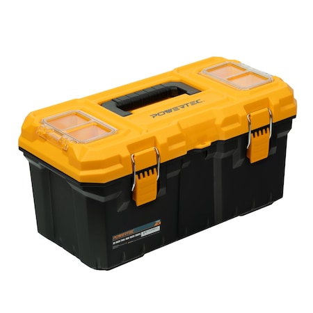 Powertec 19-Inch Tool Box with Trays - Lockable, Metal Latch, Organizer, Portable Storage for Tools 72362