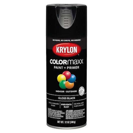 Krylon 12 Oz K05505007 Black COLORmaxx Paint & Primer Spray Paint, Gloss K05504007
