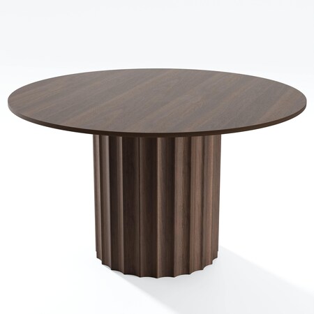 Homeroots 52" Brown Wood Pedestal Base Round Top Dining Table 720941