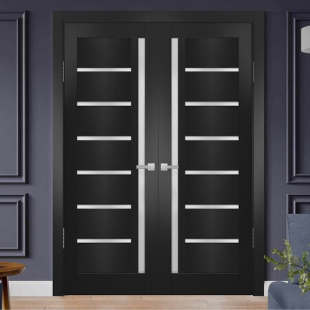 Sartodoors Solid French Double Doors Black 36x84 (2* 18x84) Solid Core Modern Interior QUADRO4088DD-BLK-3684