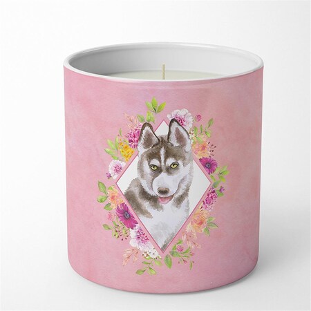 Carolines Treasures 10 oz Siberian Husky No.2 Pink Flowers Decorative Soy Candle CK4152CDL