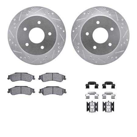 Dynamic Friction Co DFC Brake Rotor - Drilled & Slotted - Silver- Heavy Duty Brake Pad includes Hardware 7412-48019