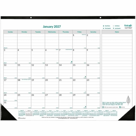 Brownline EcoLogix Monthly Desk Pad Calendar, 22 x 17, White/Green Sheets, 12-Month (Jan to Dec): 2025 C177437
