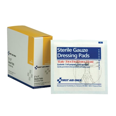 First Aid Only STERILE GAUZE PAD, 3 X 3 IN, COTTON GAUZE I211
