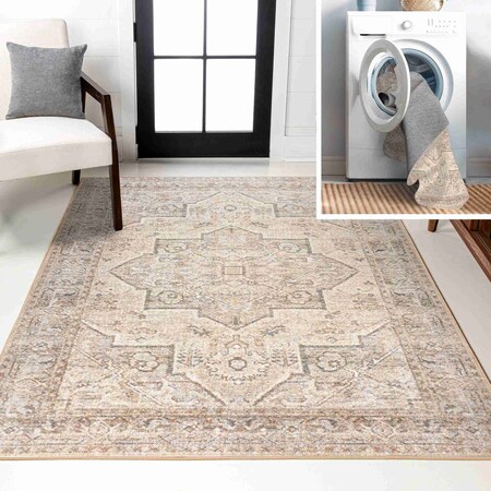 Jonathan Y Koda Vintage Native American Medallion Machine-Washable Cream/Brown 4 ft. x 6 ft. Area Rug WSH318A-4