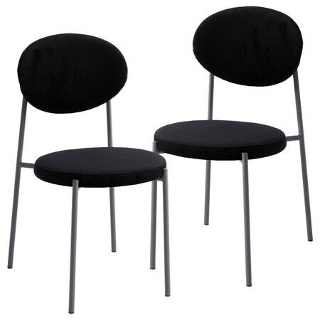 Leisuremod Euston Dining Chair with Velvet Seat and Grey Steel Frame, Black, 2PK RC17BL2