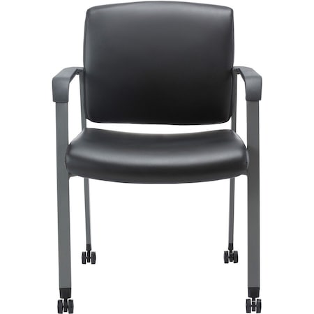 Lorell Healthcare Upholstery Guest Chair with Casters, Black Vinyl LLR30951