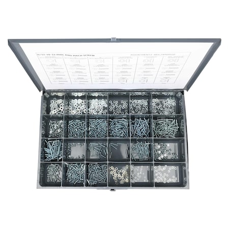 Zoro Select Screw Assortment, Steel, Zinc Plated Finish JBDL24PRMS50