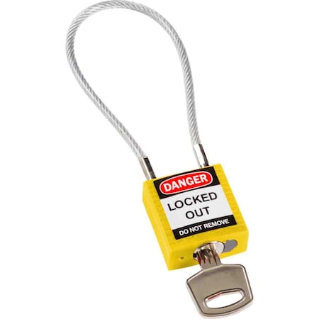 Brady Compact Nylon Padlock 4.2 in Steel Shackle KD Yellow with 7.87 in Cable 146121