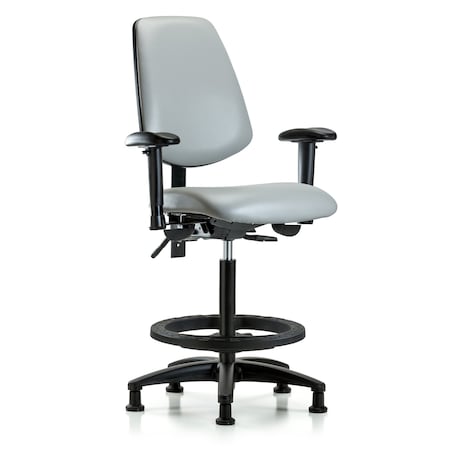 Blue Ridge Ergonomics High Bench Chair Adjustable Arms, 26" to 35" Height, Vinyl, Dove BR-VHBCH-MB-RG-T1-A1-BF-RG-8567