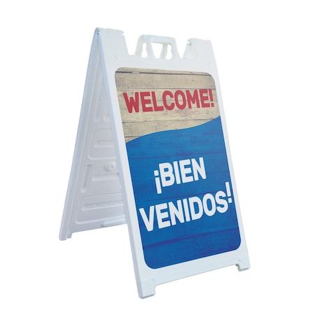 Signmission Welcome, A-Frame & 2 Sign Inserts, Heavy-Duty Plastic Frame SBHD-C-2436-30437