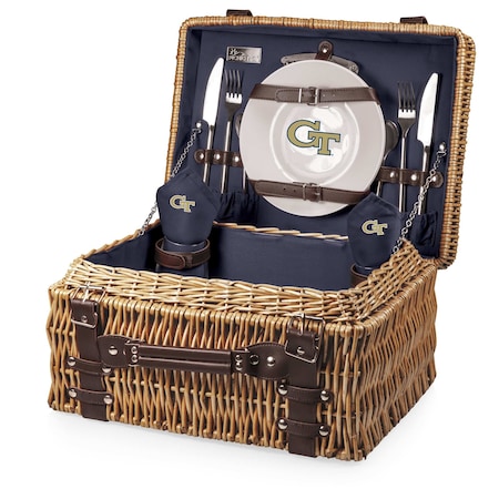 Picnic Time Family Of Brands NCAA Georgia Tech Yellow Jackets Champion Picnic Basket for 2, Large Wicker Picnic Set 208-40-138-194-0