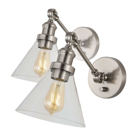 Jonathan Y Cowie 8" Iron/Glass Adjustable LED Wall Sconce, Nickel, 2PK JYL7575B-SET2