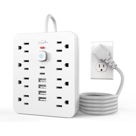 Jouleloom Power Strip Surge Protector with 8 Outlets, 4 USB and 2 USB C Ports, 5 Ft Extension Cord,  SOPOWERSTRIP14WHT