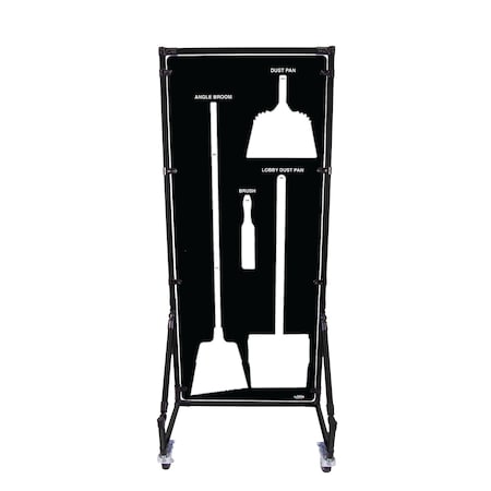 5S Supplies Housekeeping Shadow Board Broom Station V16, Black / White, Kit + Stand, No Text HSB-V16-BLACK/WHITE-KIT-STAND-NO TEXT