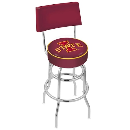 Holland Bar Stool Co 30" Chrome 2-Ring Iowa State Swivel Bar Stool, Back L7C430IowaSt