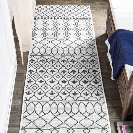 Jonathan Y Kafel Tribal Bohemian Ivory/Black 2 ft. x 10 ft. Indoor/Outdoor Runner Rug SMB130E-210