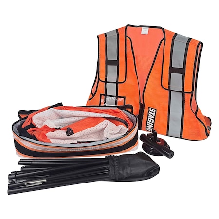 Factory 2 U Products Staging Compact GoBag Kit, Orange, Including  Staging 17' Flag Banner with Suction Base & Vest 803832