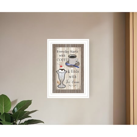 Homeroots Everyday Starts with Coffee 1 White Framed Print Wall Art 406595
