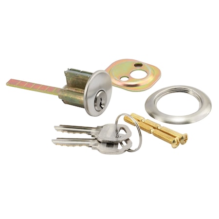 Prime-Line Rim Cylinder Lock, 3/4 in. Hole Center, Diecast, Satin Nickel Finish, Kwikset U 11295
