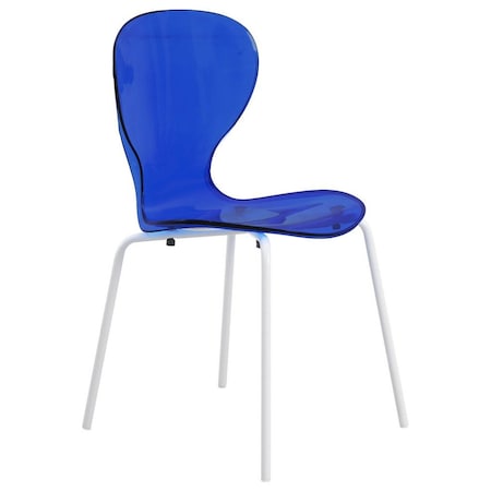 Leisuremod Modern Oyster Transparent Side Dining Side Chair with White Base in Transparent Blue OCW-17TBU