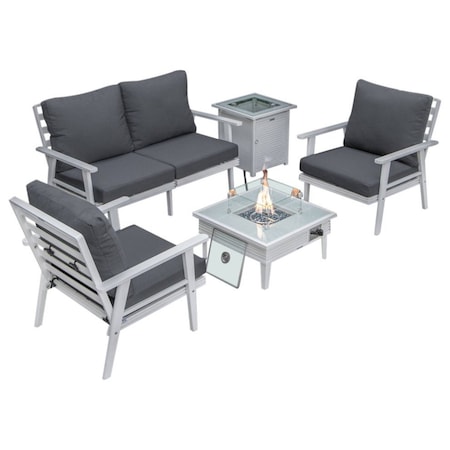 Leisuremod Walbrooke White Patio Conversation, Square Fire Pit with Slats Design & Tank Holder, Charcoal WWS-27-20-57-31-CH