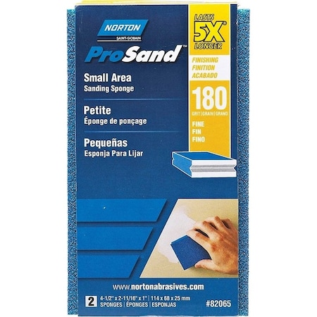 Norton Co ProSand Sanding Sponge, 412 in L, 21116 in W, 180 Grit, Very Fine, Aluminum Oxide Abrasive 82065