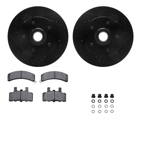 Dynamic Friction Co DFC Brake Rotor - Dimpled & Slotted - Black w/5000 Brake Pads & HW Kit 8512-48023