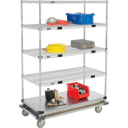 Global Industrial Nexel 5 Shelf Truck, Chrome, 48"W x 24"D x 69"H, Polyurethane Plate Casters, 4 Swivel 558825A