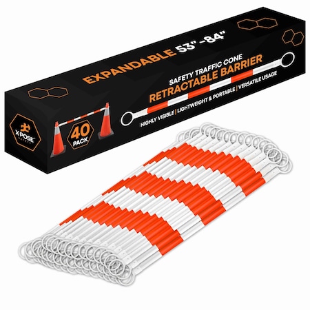 Xpose Safety Retractable Cone Bar Orange/White, 53in to 84in Length, 40PK CBO53/84-40-X