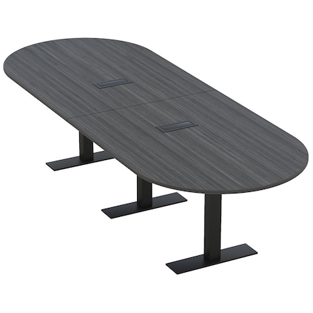 Skutchi Designs 10 Person Conference Table With Power Unit | 10' Racetrack Table | Harmony Series HAR-RAC-48X120-T.BK-WA7949-EBLK