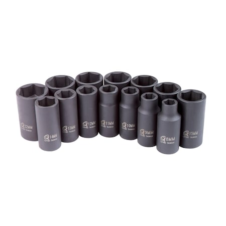 Sunex 3/8 in Drive Metric 6 Point Mid-Depth 14-Piece Impact Socket Set 3328