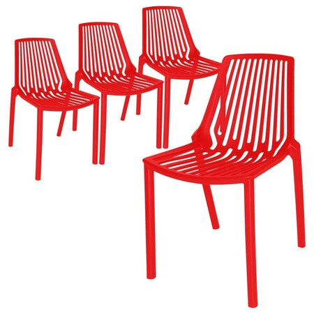 Leisuremod Acken Plastic Dining Side Chair, Red, 4PK ACK18R4