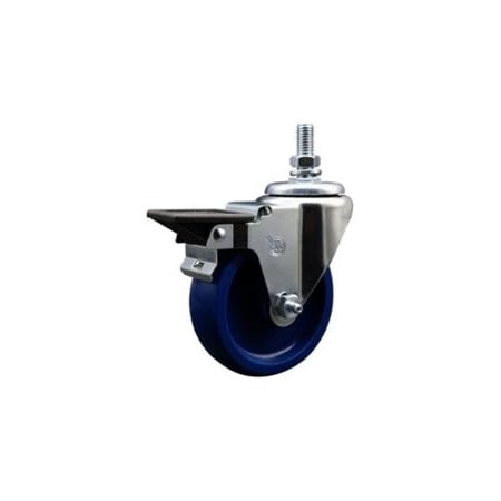 Service Caster 4 Inch Solid Polyurethane 12 Inch Threaded Stem Caster with Brake SCC-TS20S414-SPUS-PLB-121315
