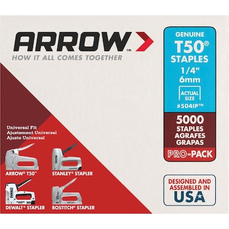 Arrow Lock T50 Pro-Pack Heavy-Duty Staple 1/4'', 5000PK 504IP