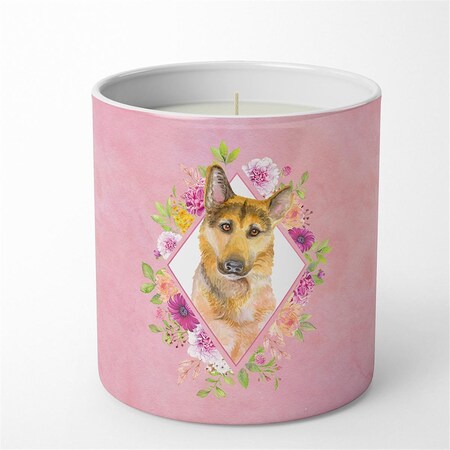 Carolines Treasures 10 oz German Shepherd No.2 Pink Flowers Decorative Soy Candle CK4147CDL