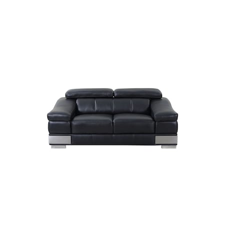 Homeroots 73in Black and Silver Italian Leather Loveseat 720505
