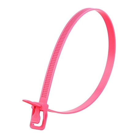 Retyz Reusable Cable Ties, 14 in L, 100 mm Max Bundle Dia., Fluorescent Pink, Nylon 6/6, 120 lb Strength WKT-S14FP-HA