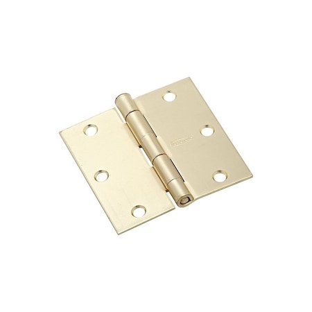 National Hardware Square Corner Door Hinge, 3-1/2 in H Frame Leaf, Steel, Satin Brass, Full-Mortise Mounting N830-332